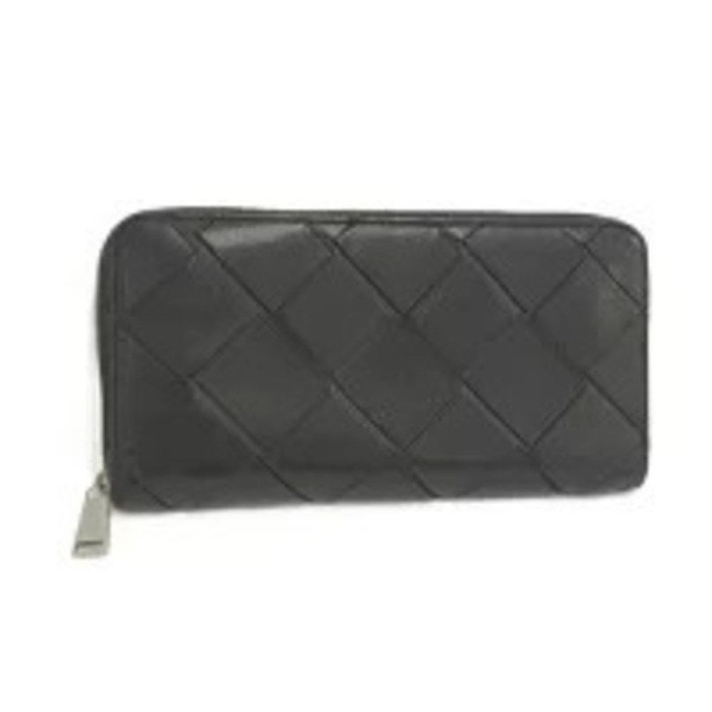BOTTEGA VENETA Round Zipper Long Wallet Maxi Intrecciato Leather Black